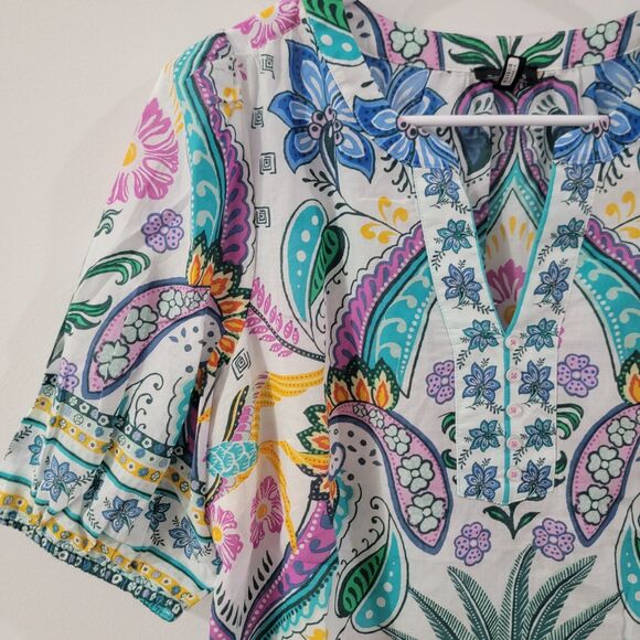 Talbots Womens Top Size Small Tropical Beach Vacation Colorful Paisley Boho - Picture 3 of 7